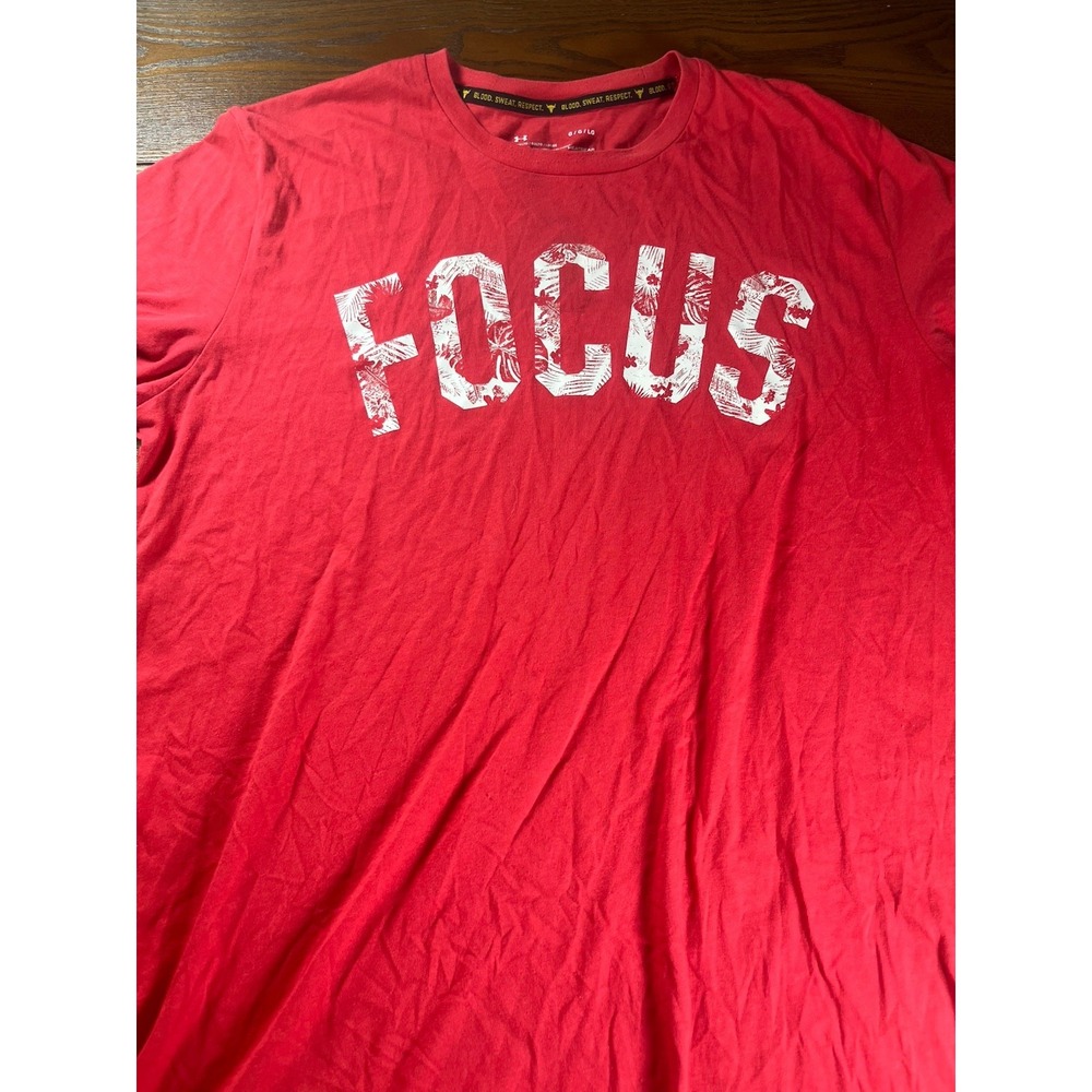 Under Armour Shirt Mens L Athletic T Shirt Loose Project Rock FOCUS Red Respect